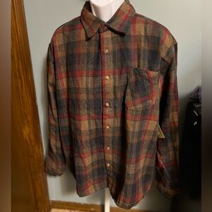 ☃️$5☃️ Canyon Creek Brown Red Blue Black Brawny Plaid Button-Up Flannel NWOT